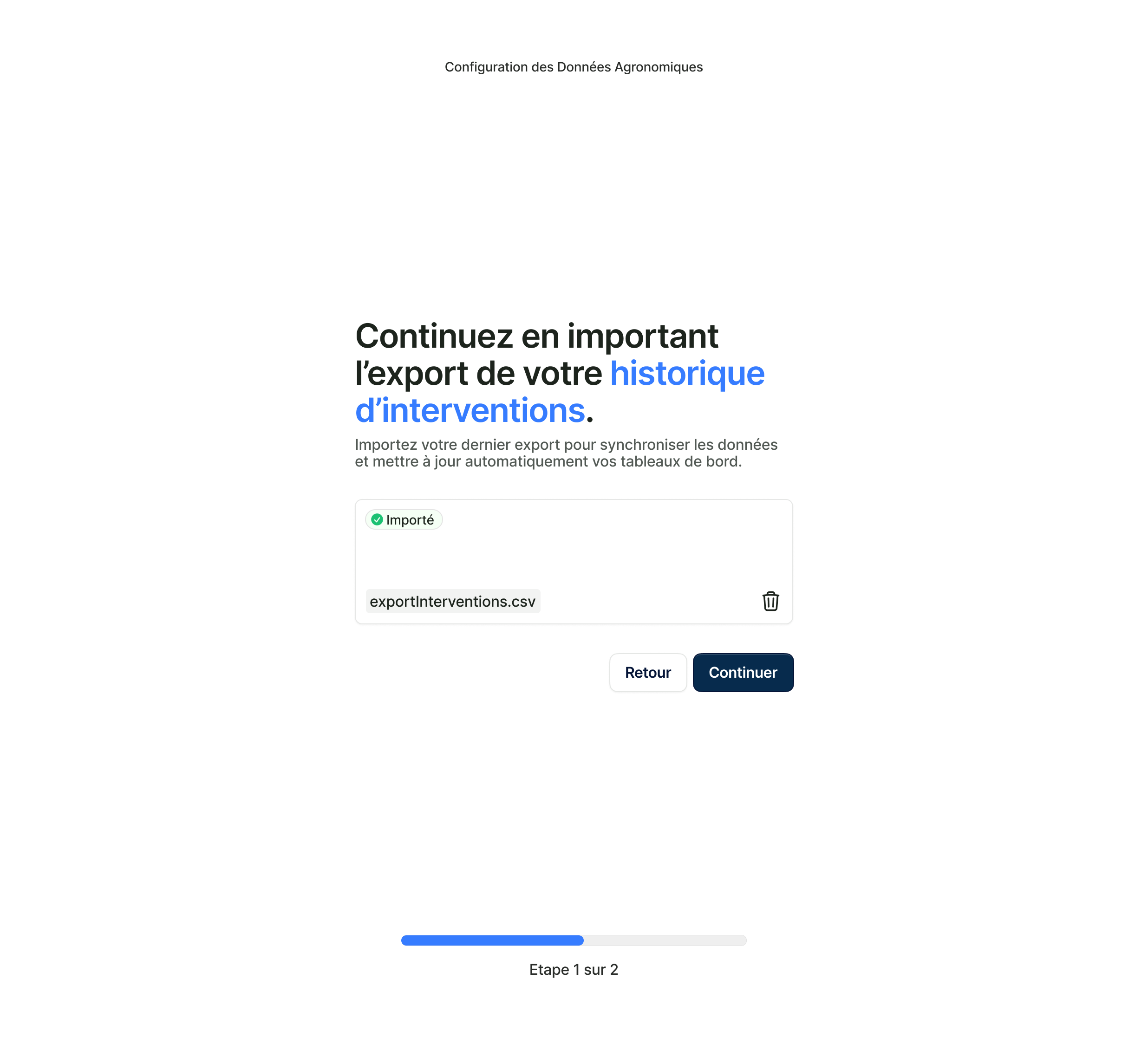 Interface TerraGrow — import de l'historique d'interventions via synchronisateur FMS